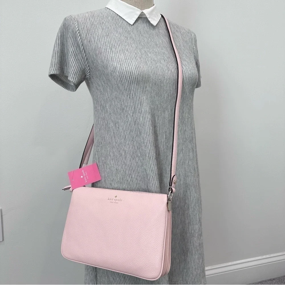 NEW Kate Spade Jackson Triple Gusset Leather Crossbody Bag Peach Puff Pink